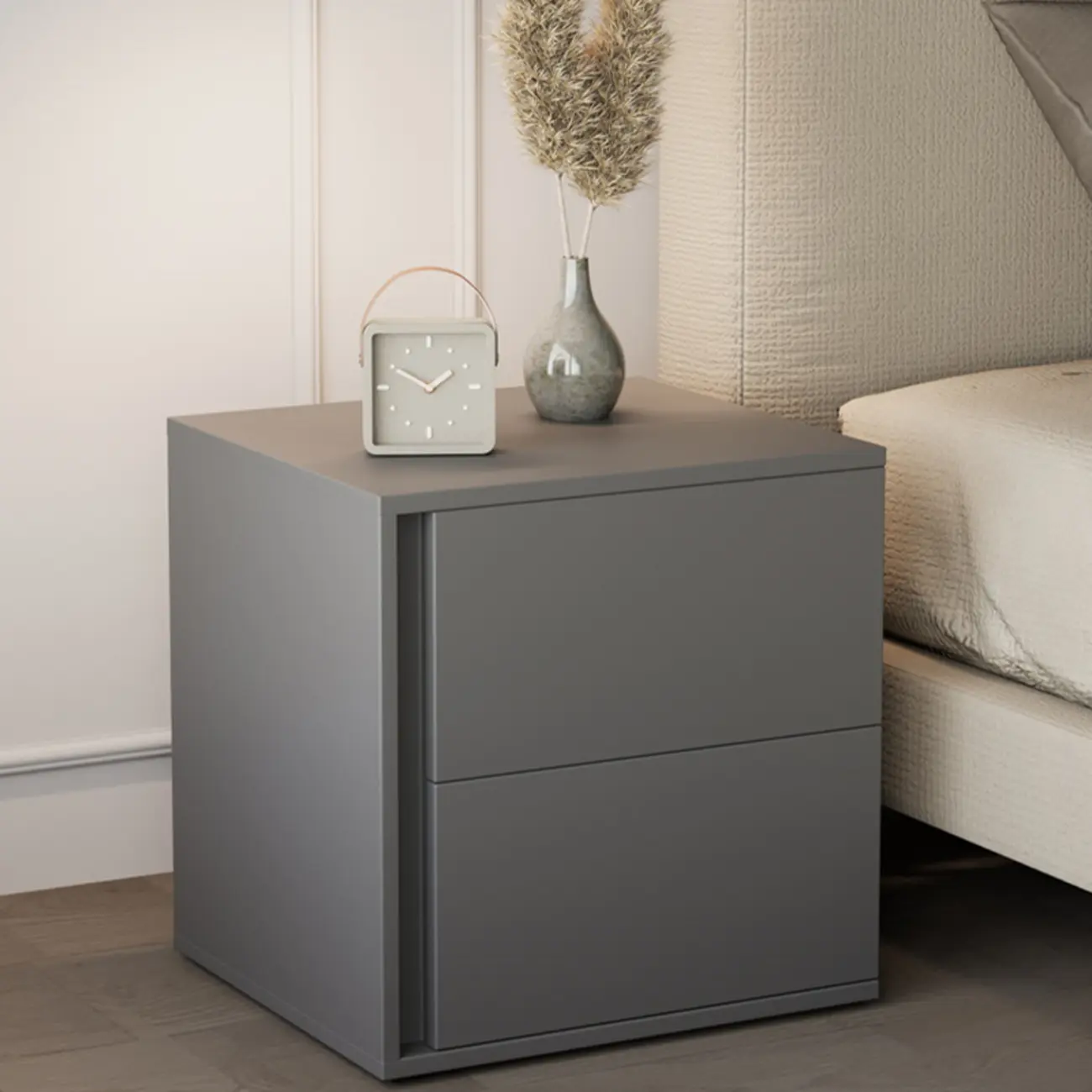 Minimalist Pure White Wood 2-Drawer Nightstand