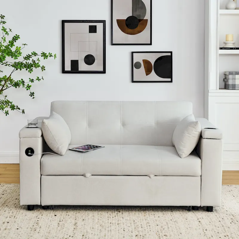 54 Pull-Out Sleeper Sofa Bed Double Seat Recliner Sofa Bed