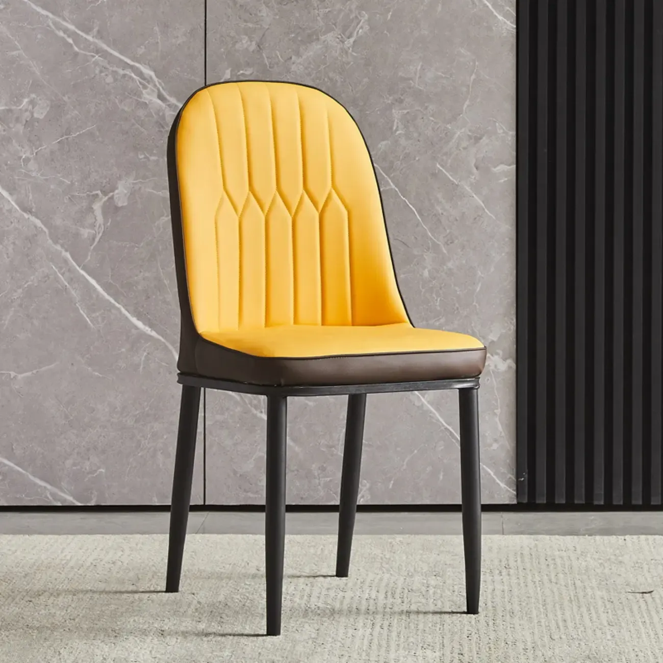 Modern Leather Upholstered Dining Chair with High Back
