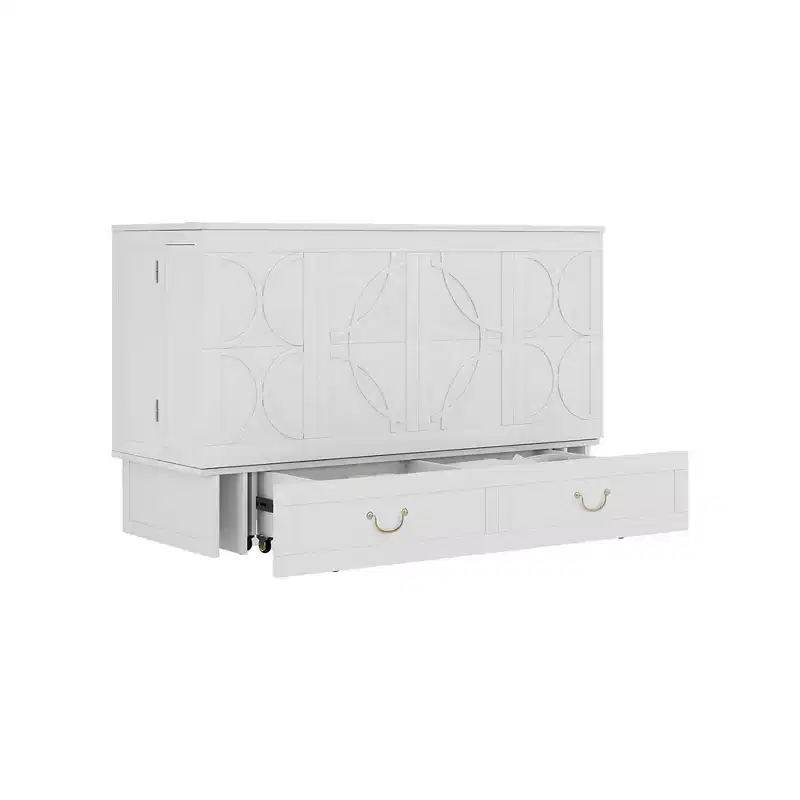 Keloyid Haimyy Solid Wood Frame Queen Murphy Bed Chest with Built-in Charger and Strong Drawer
