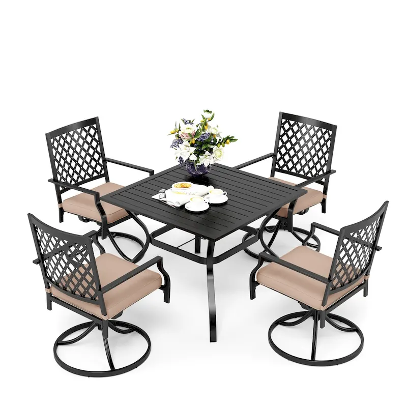 MAISON ARTS 5-Piece Patio Dining Set with 4 Swivel Cushioned Chairs and a 37 Weather Resistant Table