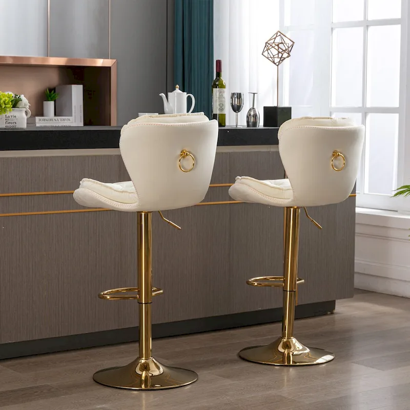 Set of 2 Upholstered Armless Adjustable Bar Stools with Footrest