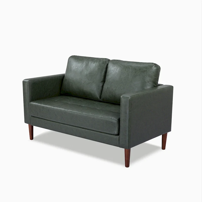 Tufted Faux Leather Loveseat Sofa, 2-Seat, Grey / Camel / Black / Green