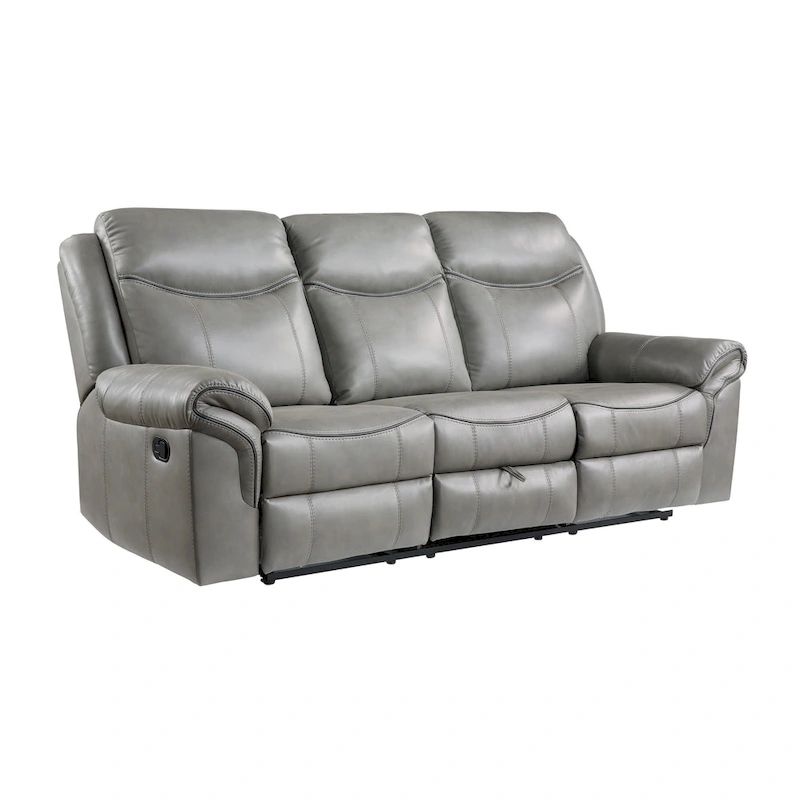 Max 80 Inch Dual Manual Recliner Sofa, Cupholders, USB, Gray Faux Leather
