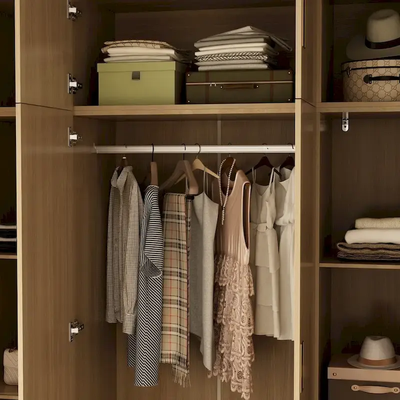 Wardrobe Closet Cabinet with Gold Handles and Optional Top Cabinet