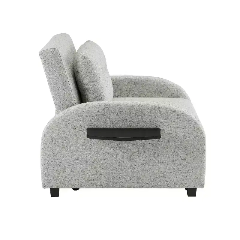 Twin Woven Polyester Fabric Black Wood Frame and Tray Table Convertible Bed Gray: Multifunctional Design, Easy Mobility