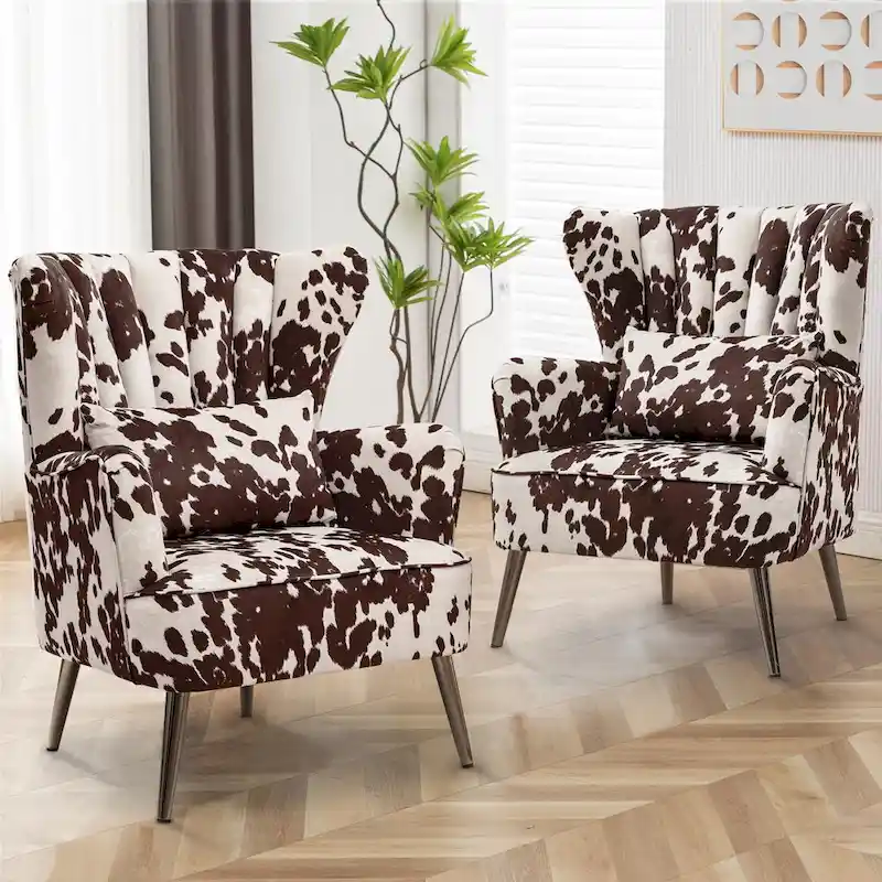 HOMYKA Modern Wingback Arm Chair Upholstered Accent Chair Set of 2
