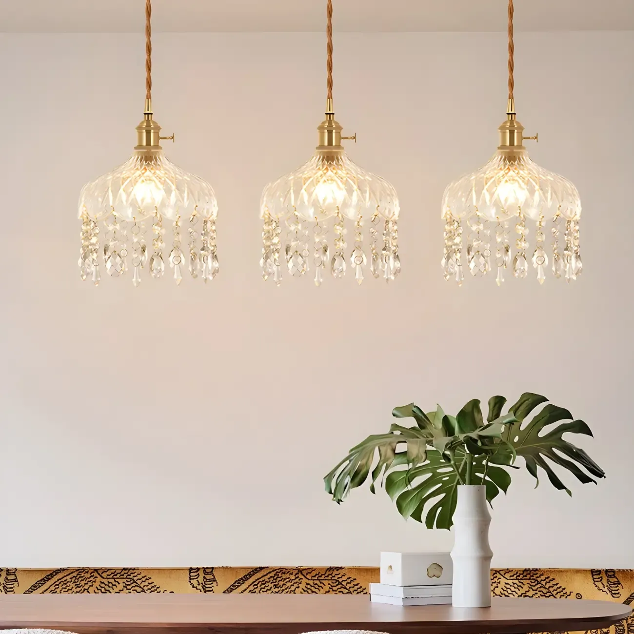 Elegant Glass-Crystal Gold Island Pendant Lights