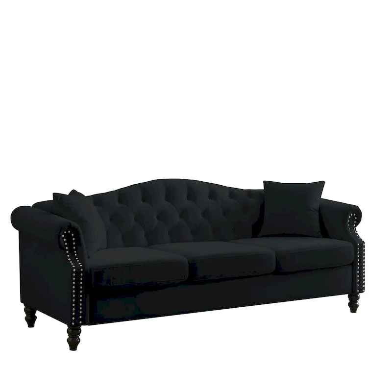 2-Pieces 6-Seat Velvet Chesterfield Sofa Set (Two 3-Seaters) with Tufted Back & Nailhead Trim