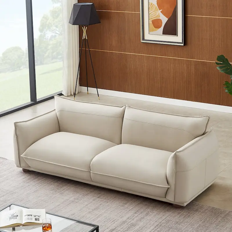 Manar Mid-Century Modern Luxury Genuine Leather Couch