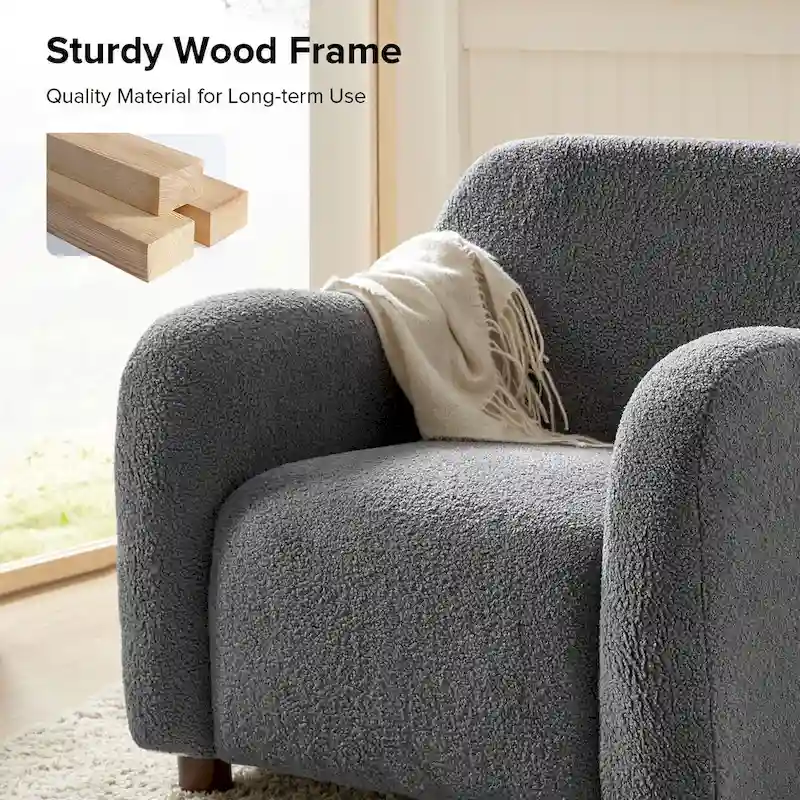 Wayne 35 Wide Boucle Upholstered Teddy Accent Chair with Solid Wood Legs by HULALA HOME