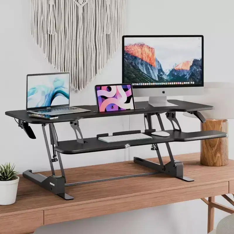 Black 2-Person Wide Standing Desk Converter, Sit-Stand Style