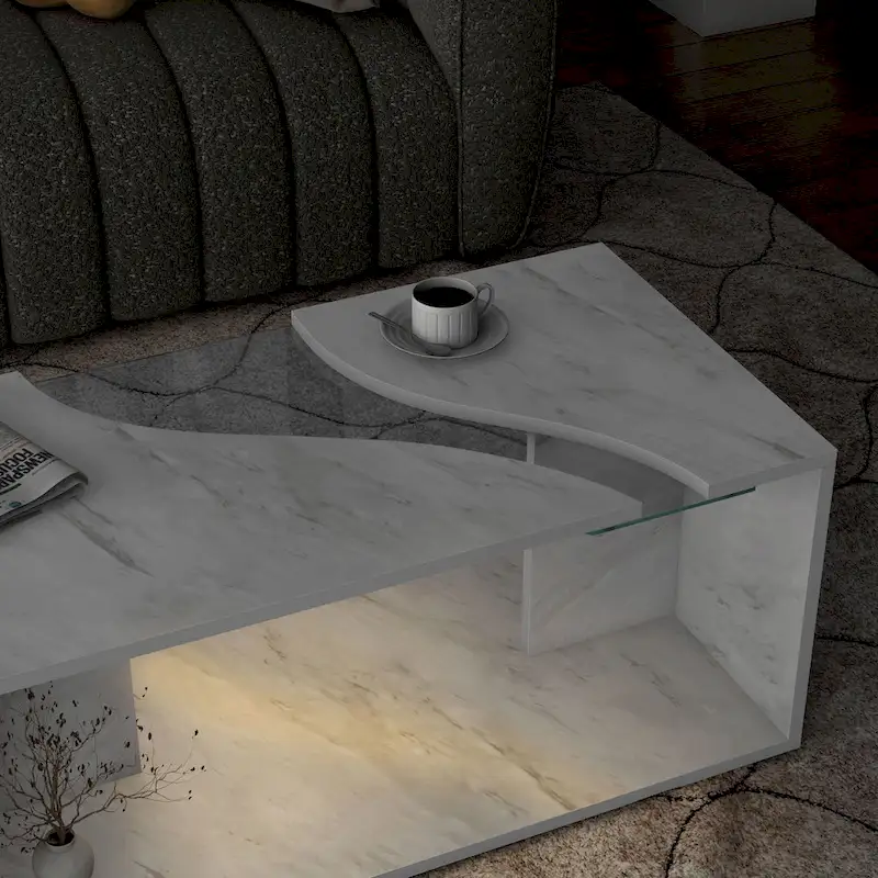 Kobe Modern Faux Marble Veneer Coffee Table with Shelf by Furniture of America