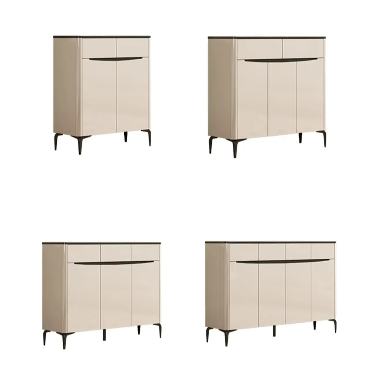 Khaki Wood Entryway Shoe Cabinet Marble Top