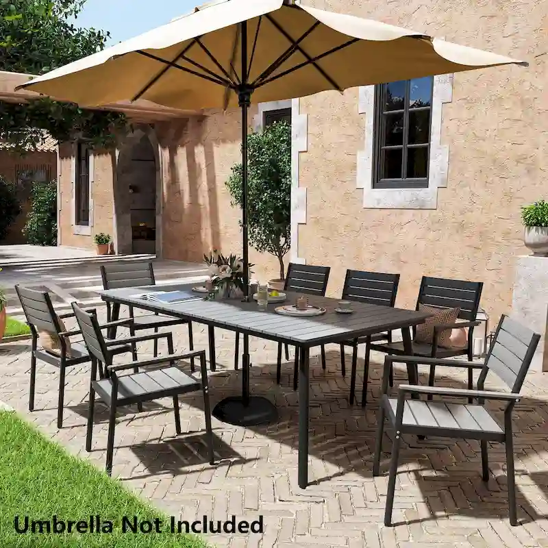 7-Piece Outdoor Rectangle Aluminum Dining Table with Stackable Dining Chairs