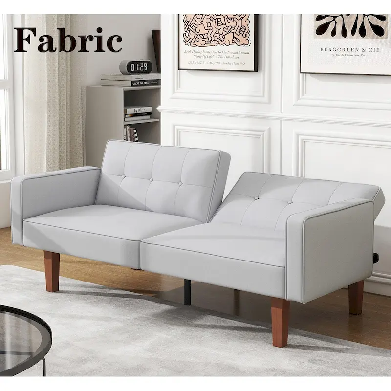Futon Sofa Bed, Faux Leather Memory Foam Couch,Modern Convertible Love seat for Compact Living Room