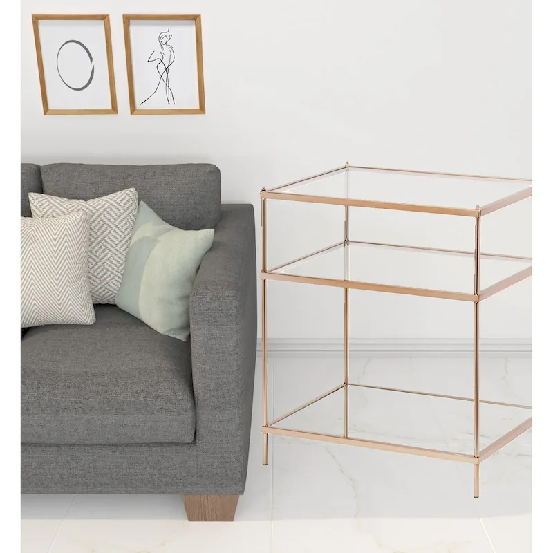 27 Gold Glass And Iron Square Mirrored End Table With Shelf - 22x18x26.75