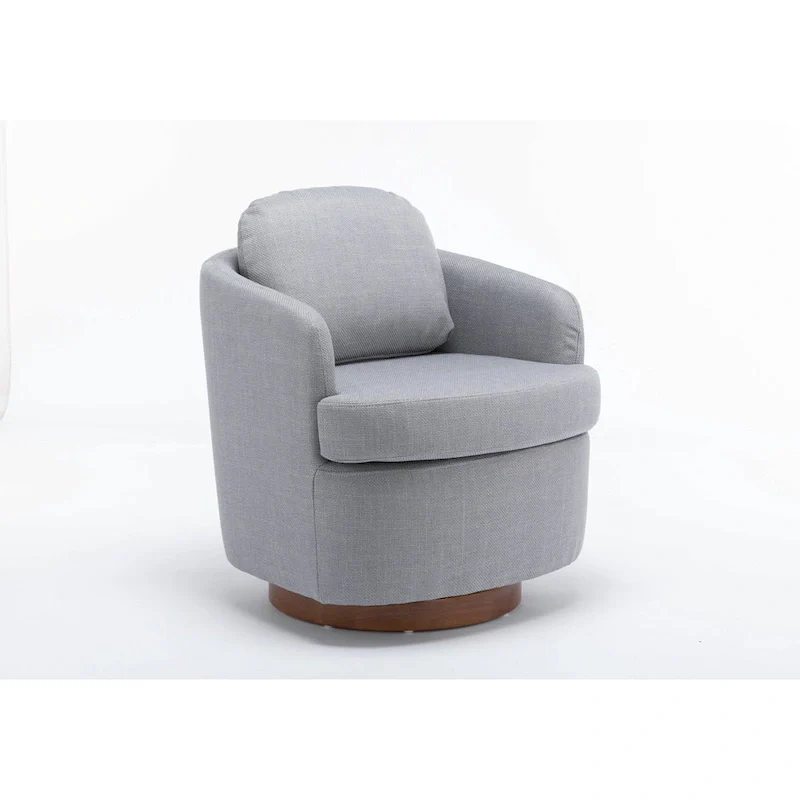Light Blue Modern 30.3 Upholstered Swivel Accent Chair with Soild Wood Round Brown Base