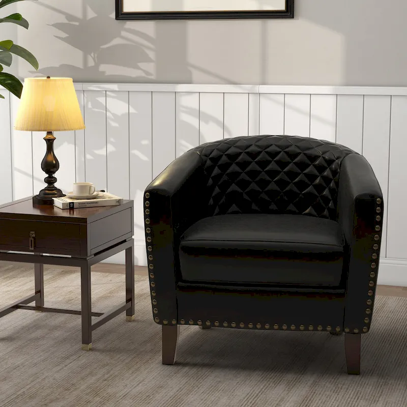 Barrel Accent Chair PU Leather with Nailhead Trim