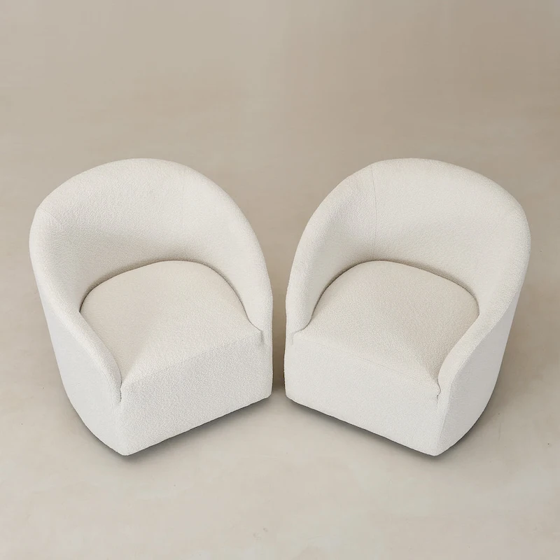 KINWELL 32 W Boucle Upholstered Swivel Barrel Armchair (Set of 2)