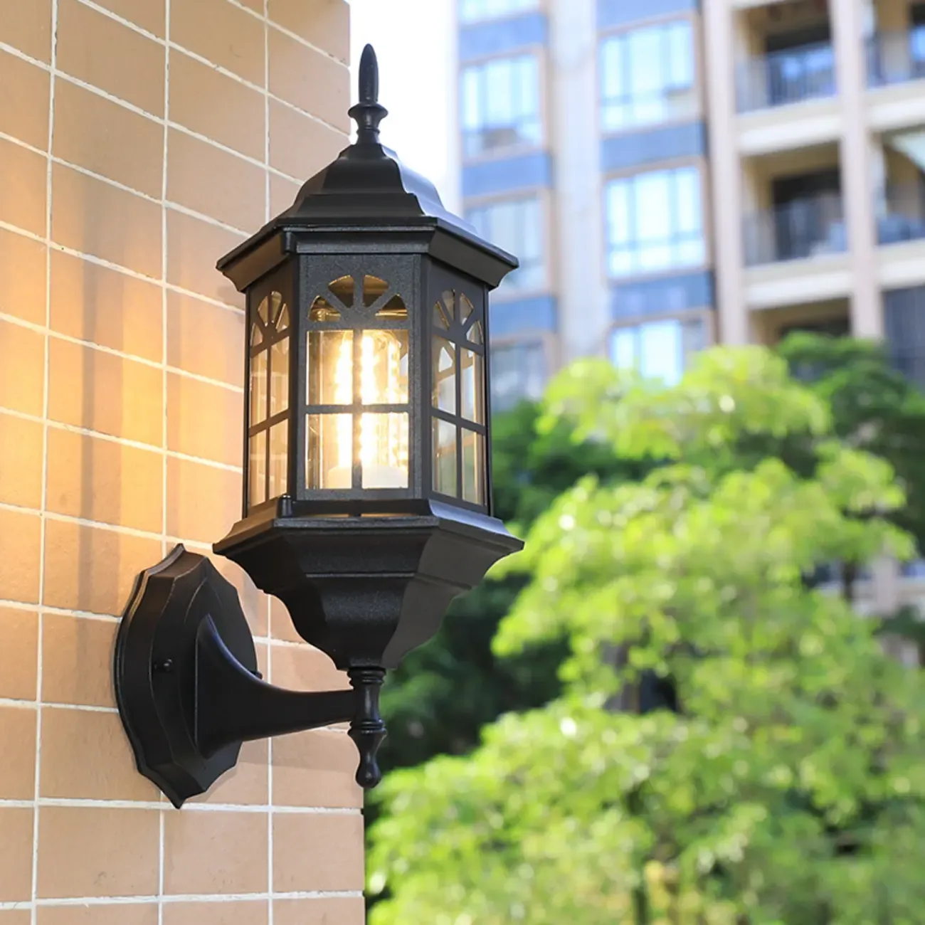 Modern Metal Lantern Glass Shade LED Outdoor Wall Light