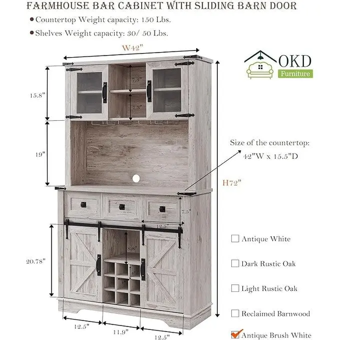 Farmhosue Bar Cabinet, Kitchen Buffet, Coffee Bar Sideboard Table - N/A