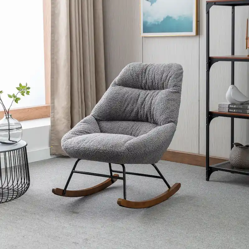 Tufted Upholstered Padded Seat Rocking Chair-Boucle