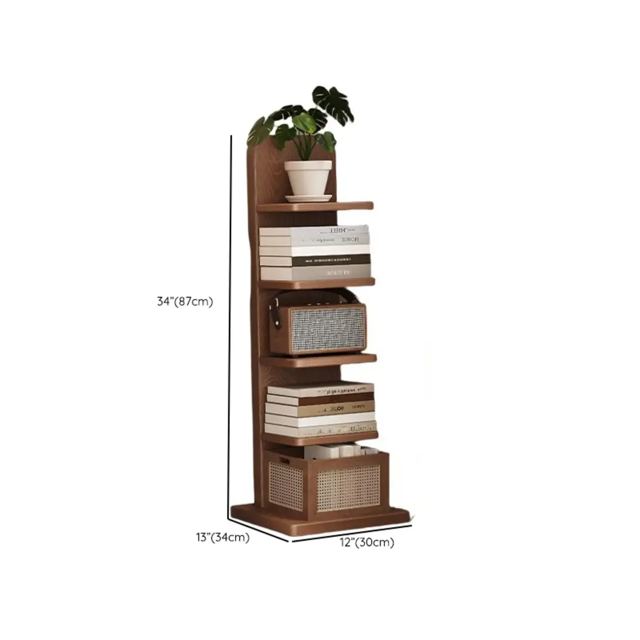 Narrow Wooden Multi-Shelf Closed Back Ladder Bookshelf