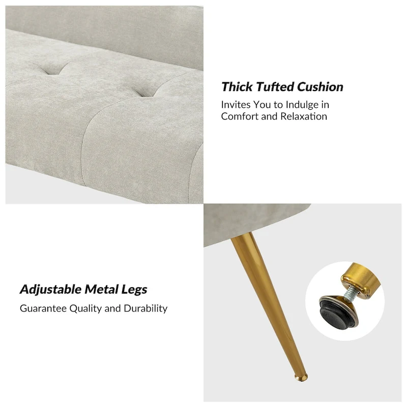 Luis Modern Upholstered Low Back Bench with Sturdy Golden Metal Tapered Leg by HULALA HOME