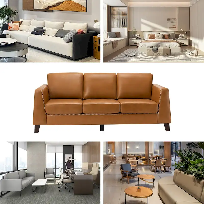 Rita 81.5 Genuine Leather Tuxedo Arm Sofa Couch With Solid Wood Legs By HULALA HOME