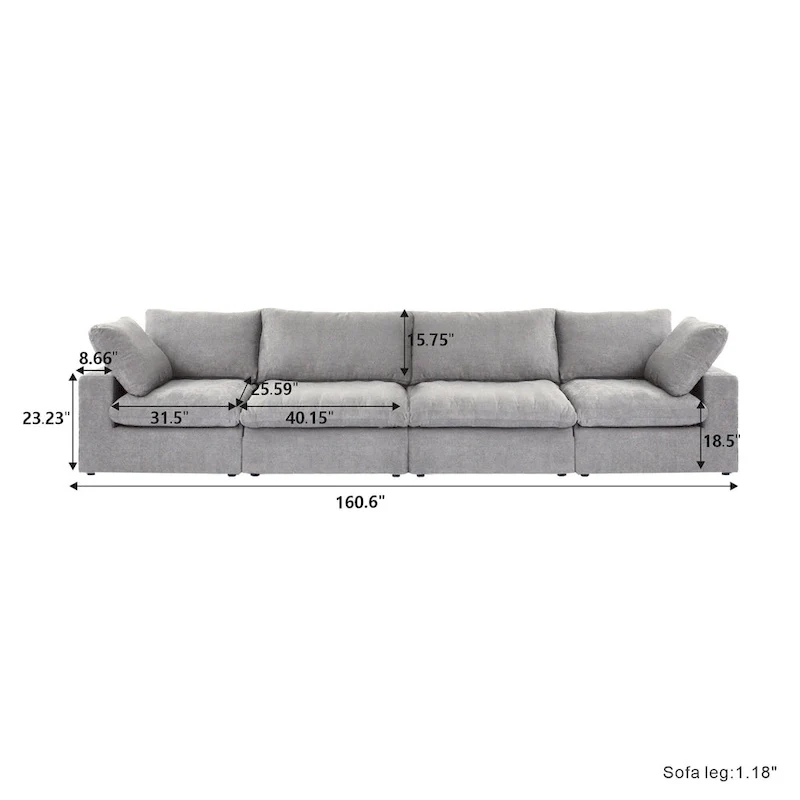 160.6 Modern Linen Upholstered Sofa Multiple Cushions Sectional Couch