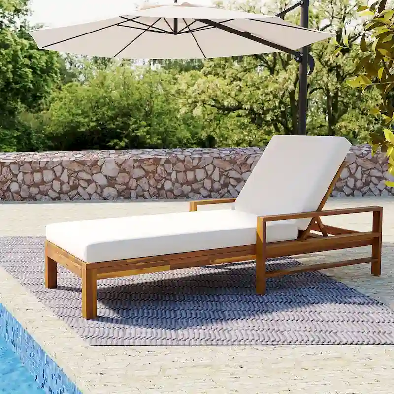 72.44W Acacia Wood Adjustable Backrest Outdoor Lounge Chair - N/A