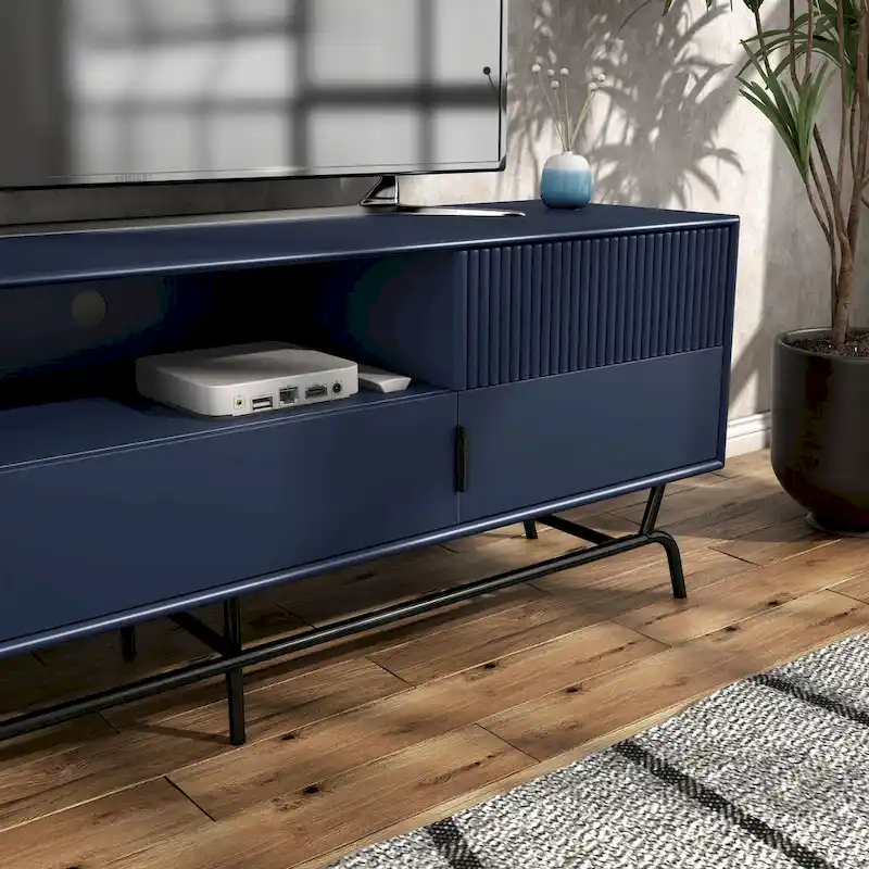 DH BASIC Modern 60-inch 3-Drawer Media Cabinet TV Stand with Cable Hole by Denhour