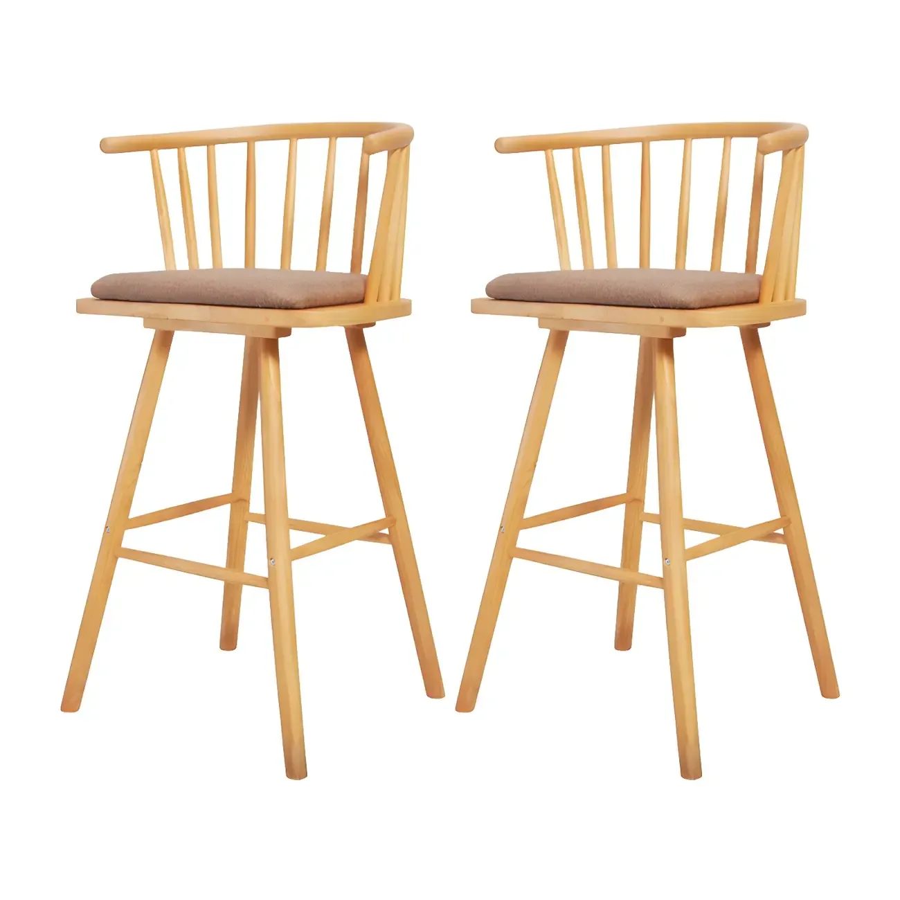 Traditional Wooden Low Back Bar Stool with Cushioned Seat