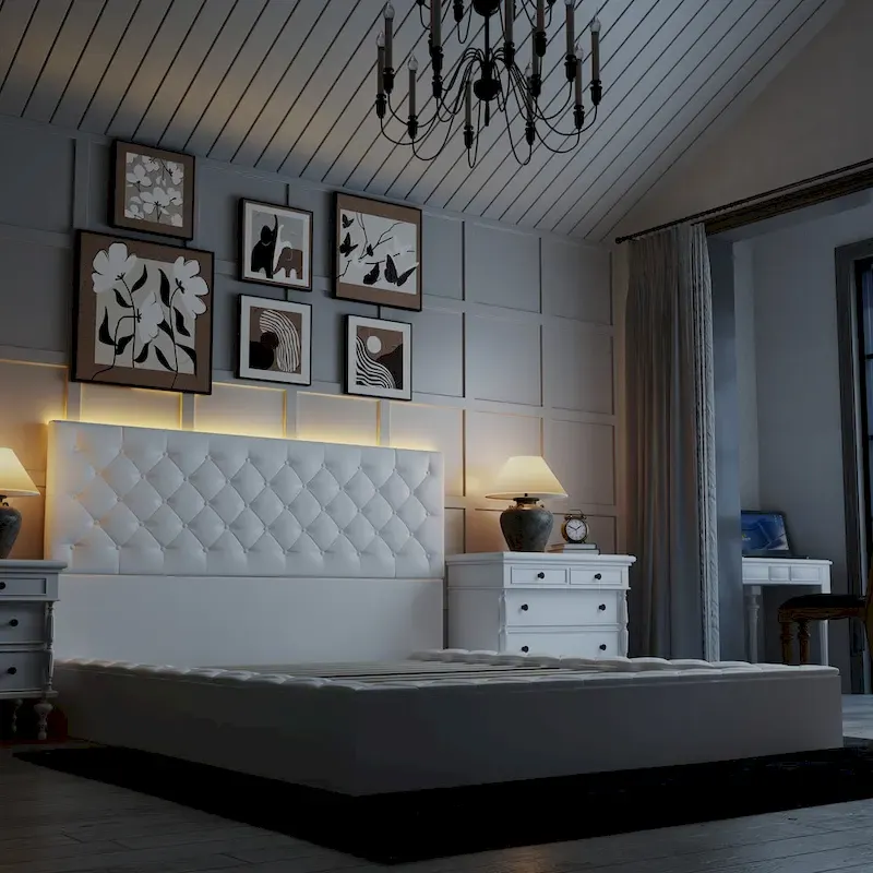 LED Queen/King Bed Frame with Tufted Headboard Bedroom Furniture