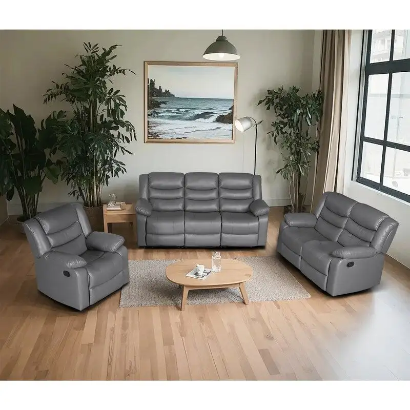 3 Piece Faux Leather Manual Reclining Livingroom Sofa Set with Dropdown Table and Console