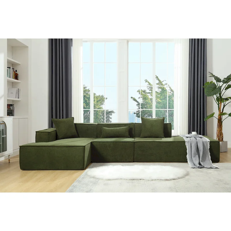 Green 129.5  Minimalist Modular L-Shaped 4 Seater Sectional Sofa Set with Chaise, Versatile Free-Combination Design