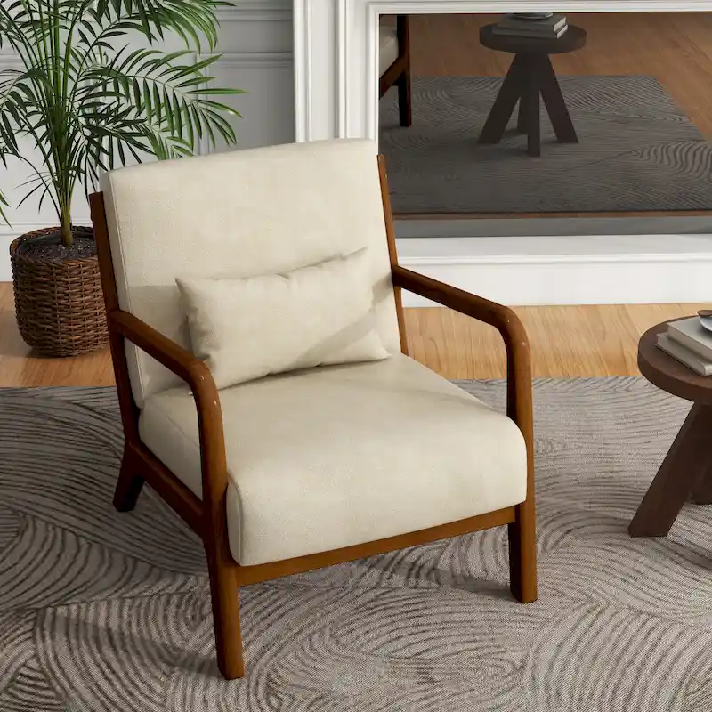 Mid-Century Modern Upholstered Accent Chair with Wood Frame