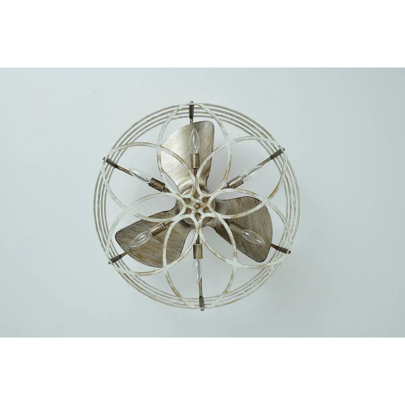 Ketill 24-inch Antique Silver and Weathered White 6 Lights 3 Blades Lighted Ceiling Fan with Remote