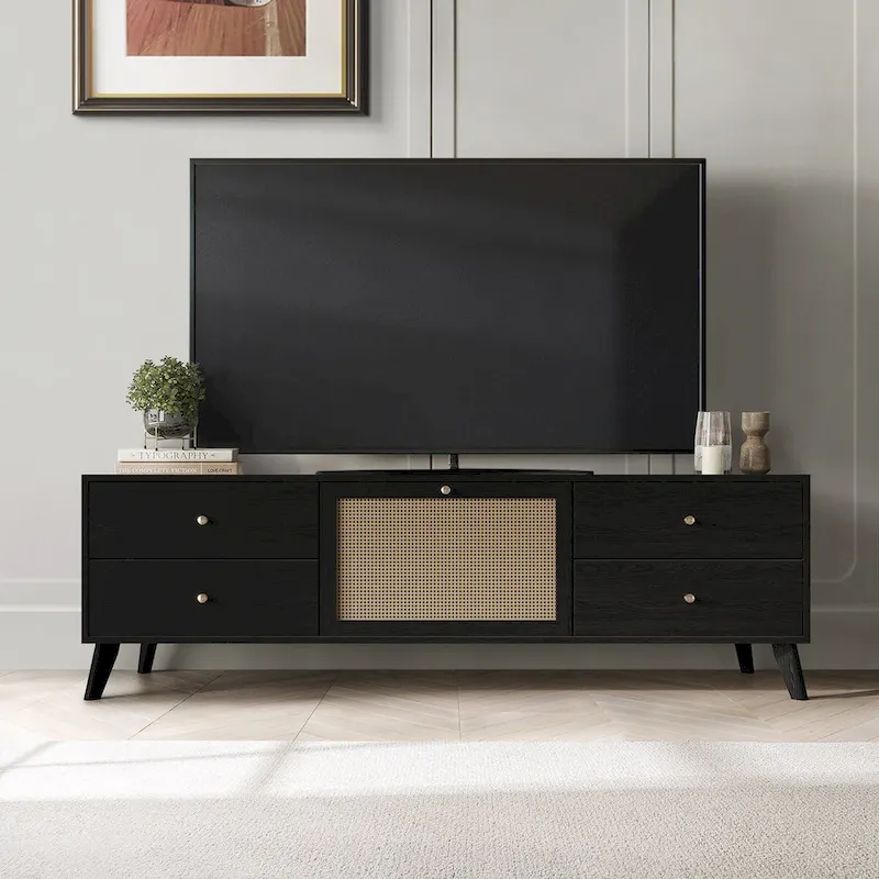 CraftPorch Mid-Century Modern Black TV Stand Console