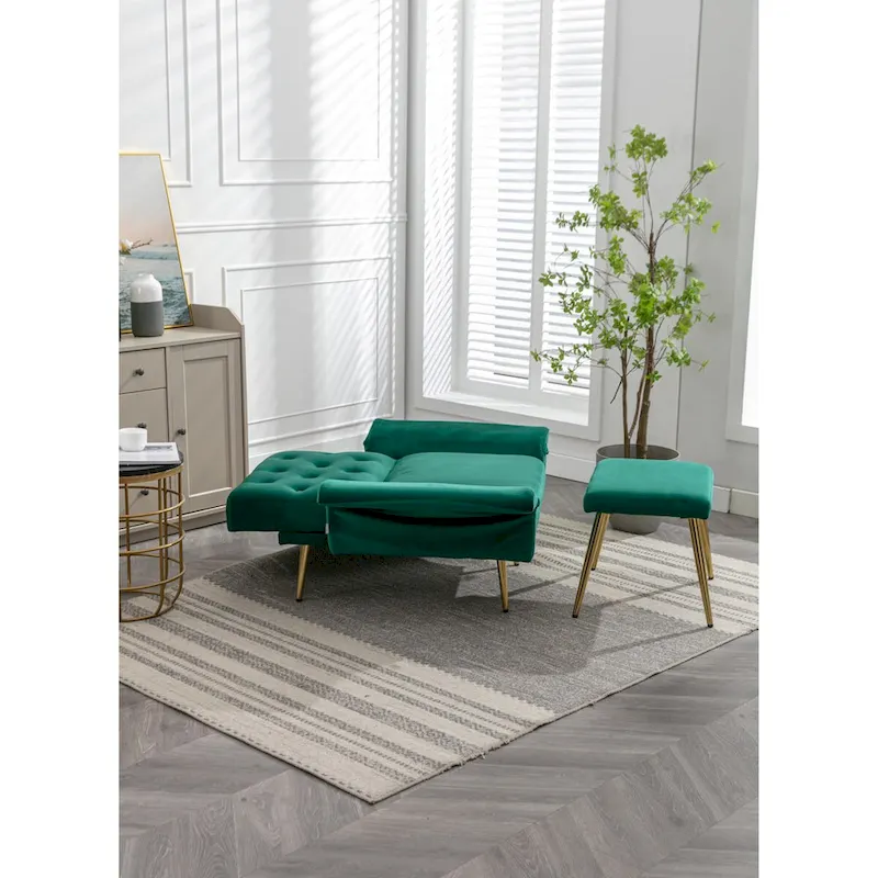 Velvet Accent Chair with Adjustable Armrests and Backrest, Button Tufted Lounge Chair, Single Recliner Armchair with Ottoman