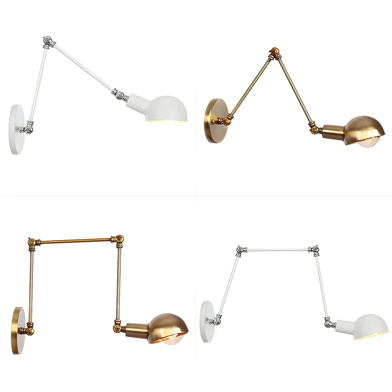 Gold and White Dome Swing Arm Wall Light