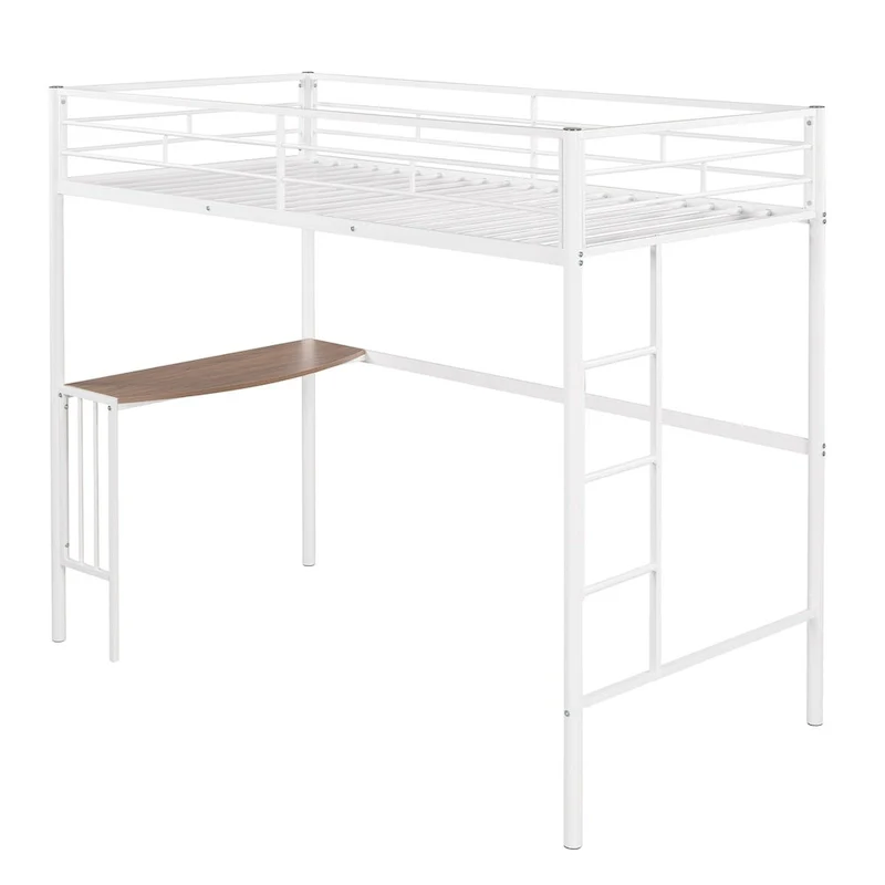 Twin Metal Loft Bed with Desk, Ladder and Guardrails