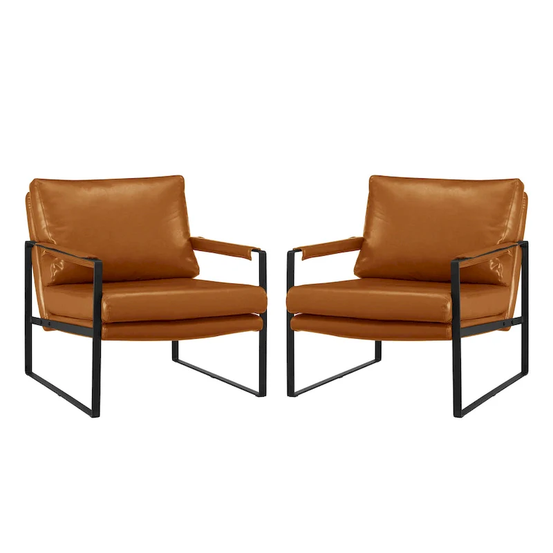 Art Leon Modern Faux Leather Accent Chairs Set of 2