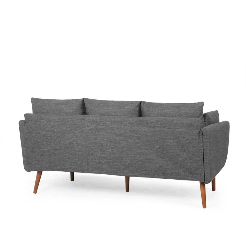 3-Seater Sofa with Pillow-Back Design and Birchwood Legs, Charcoal Fabric