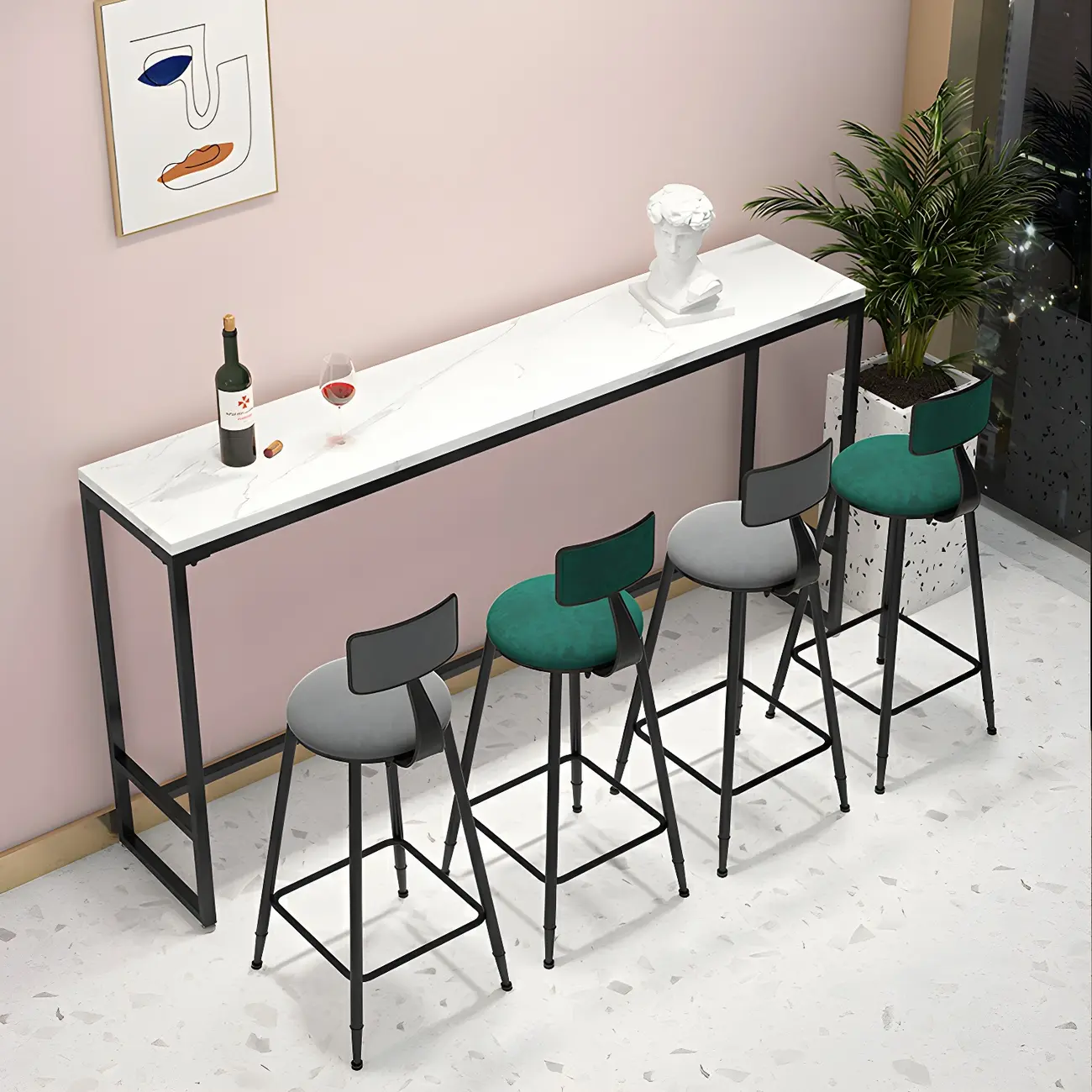 Glam White Marble Gold Iron Trestle Footrest Bar Tables