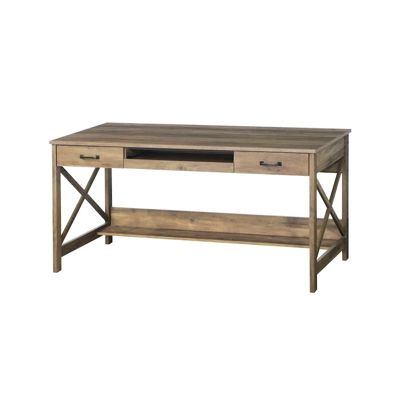 59.5-Inch Modern Farmhouse Writing Desk with Two Drawers, Home Office Wood Desk