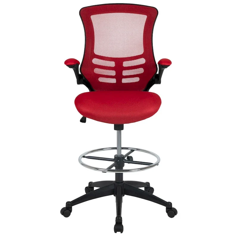 Mid-Back Ergonomic Drafting Chair with Adjustable Foot Ring and Flip-Up Arms