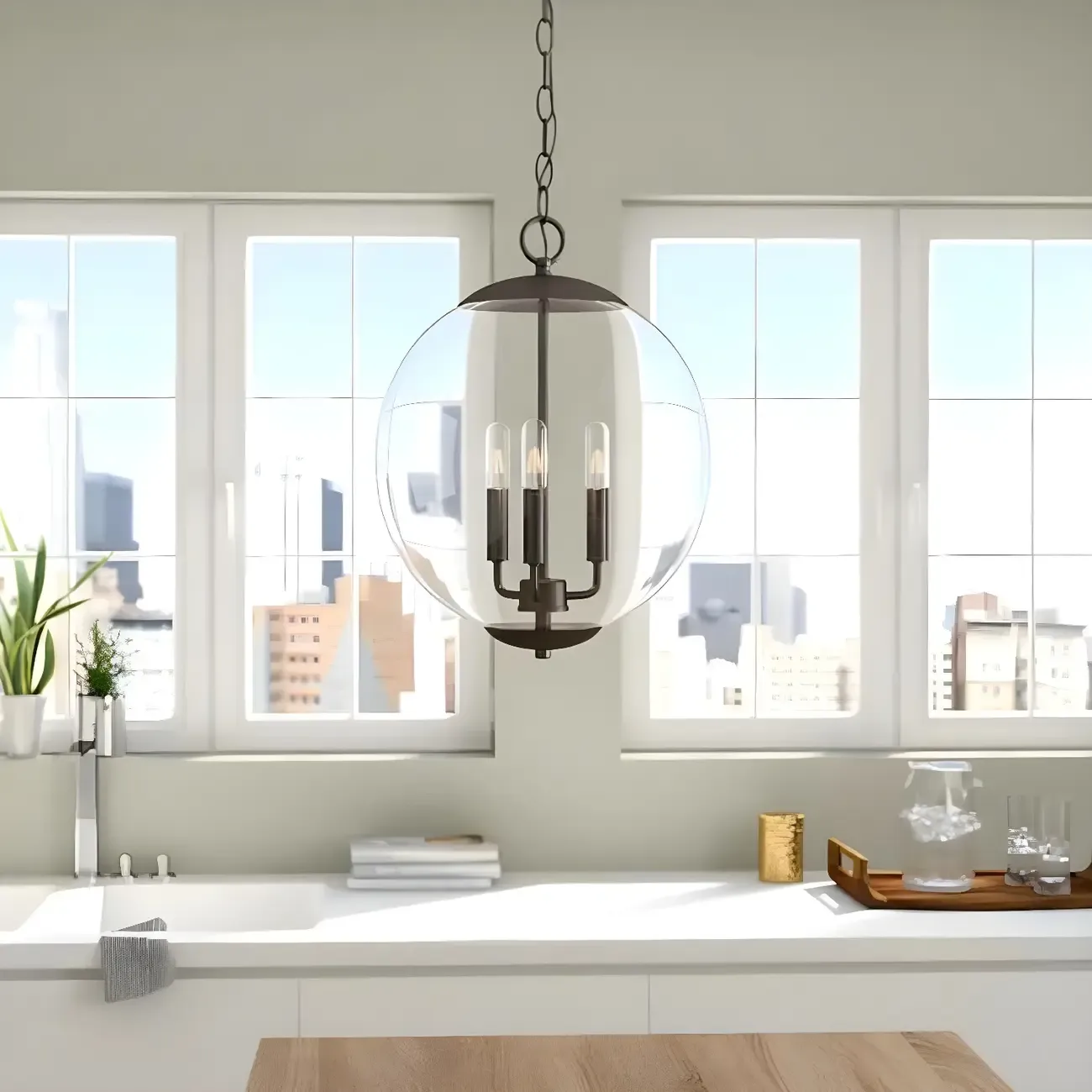 Mini 3-Light Clear Glass Sphere Chandelier