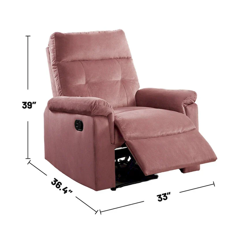 Velvet Upholstered Manual Motion Single Recliner with Tufted Back